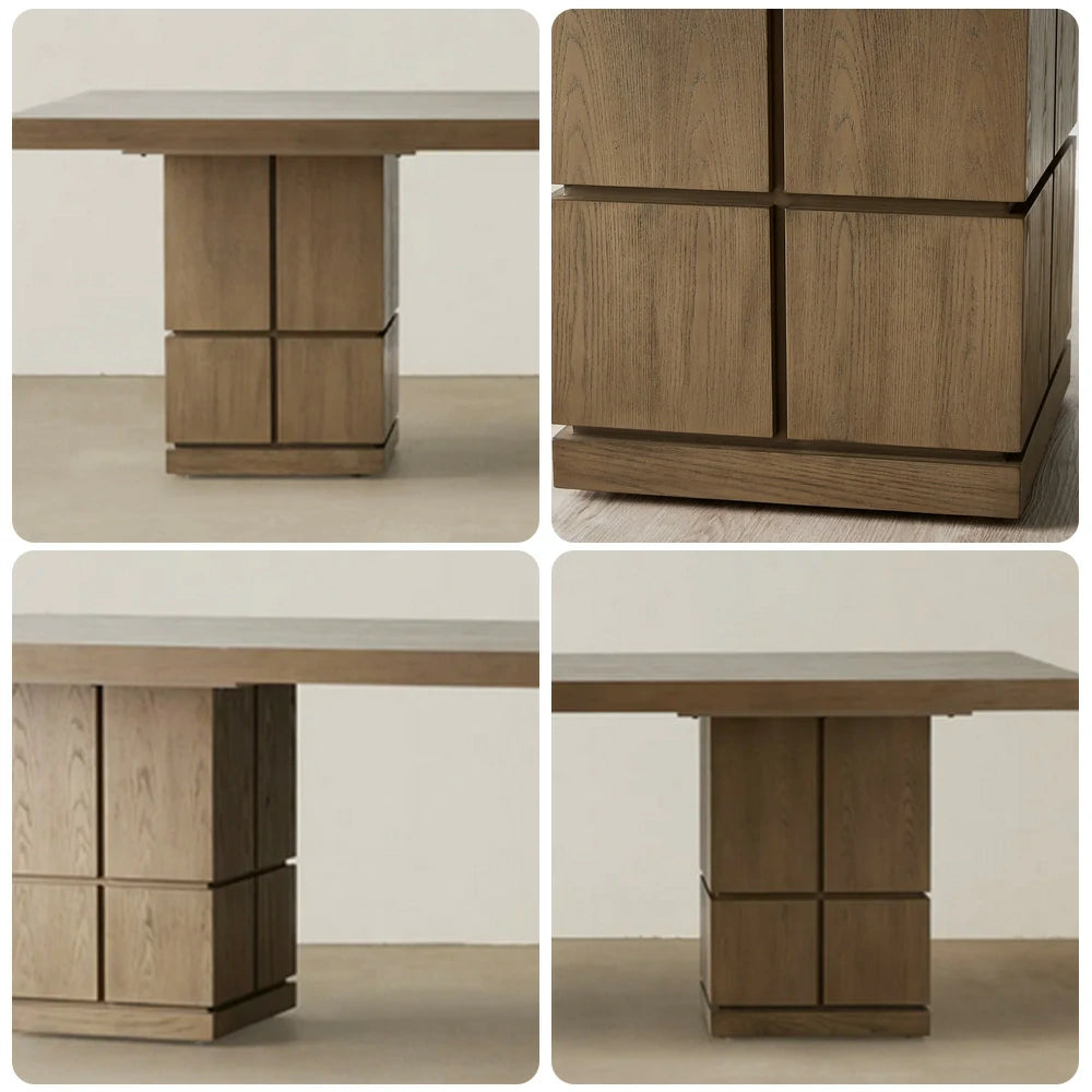 LUXORA 140/160cm Dining Table Premium Veneer Top Double Pedestal Base Modern Sculptural Design - Wood