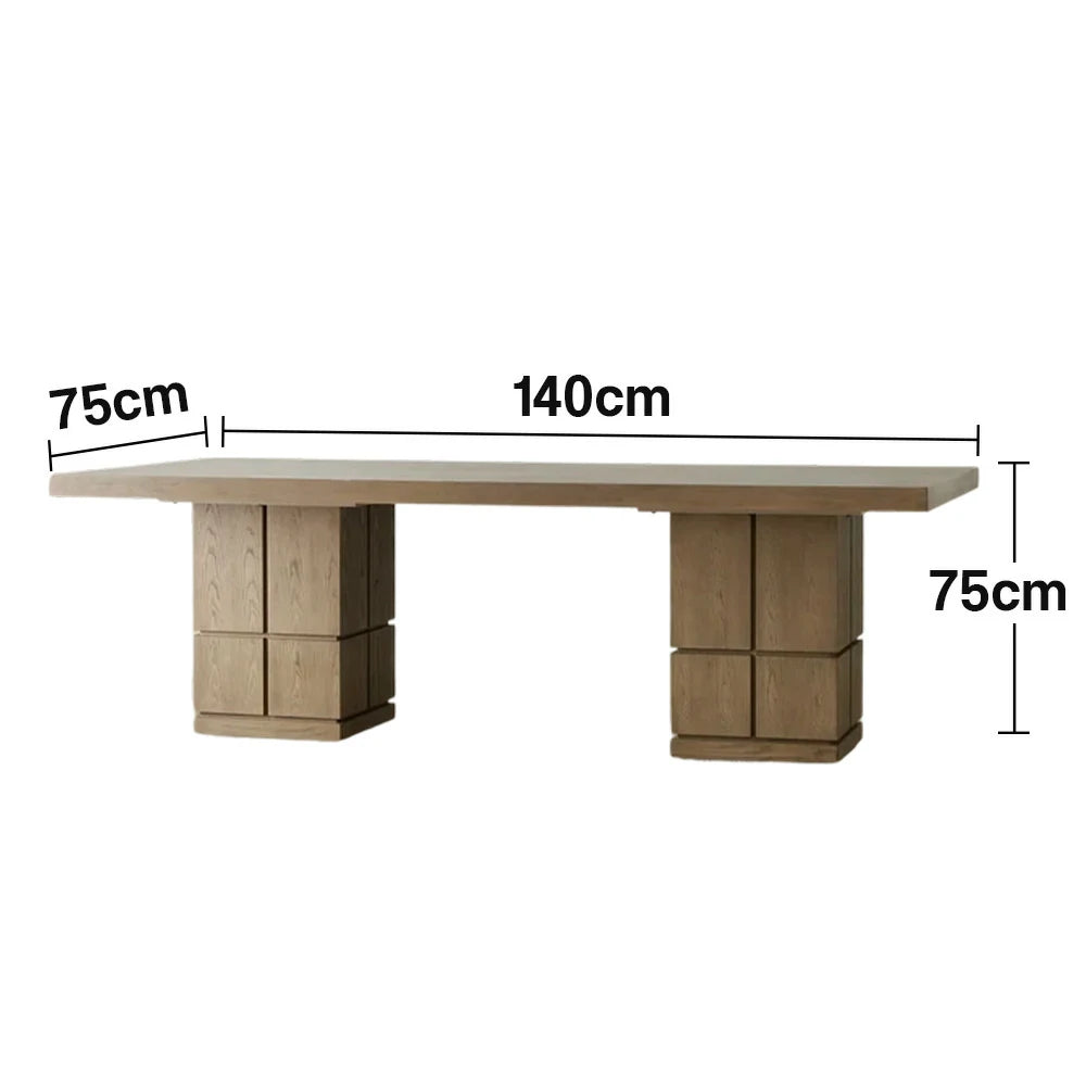 LUXORA 140/160cm Dining Table Premium Veneer Top Double Pedestal Base Modern Sculptural Design - Wood