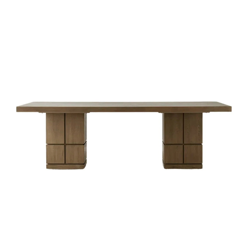 LUXORA 140/160cm Dining Table Premium Veneer Top Double Pedestal Base Modern Sculptural Design - Wood