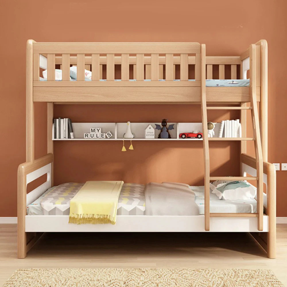 LUXORA Solid Wood Bunk Bed with Dual Drawers & Bookshelf - Lower 150cm, Upper 120cm, Durable Frame with Staircase Ladder, Installation Included - Natural Finish