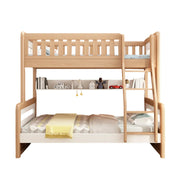 LUXORA Solid Wood Bunk Bed with Dual Drawers & Bookshelf - Lower 150cm, Upper 120cm, Durable Frame with Staircase Ladder - Natural Finish