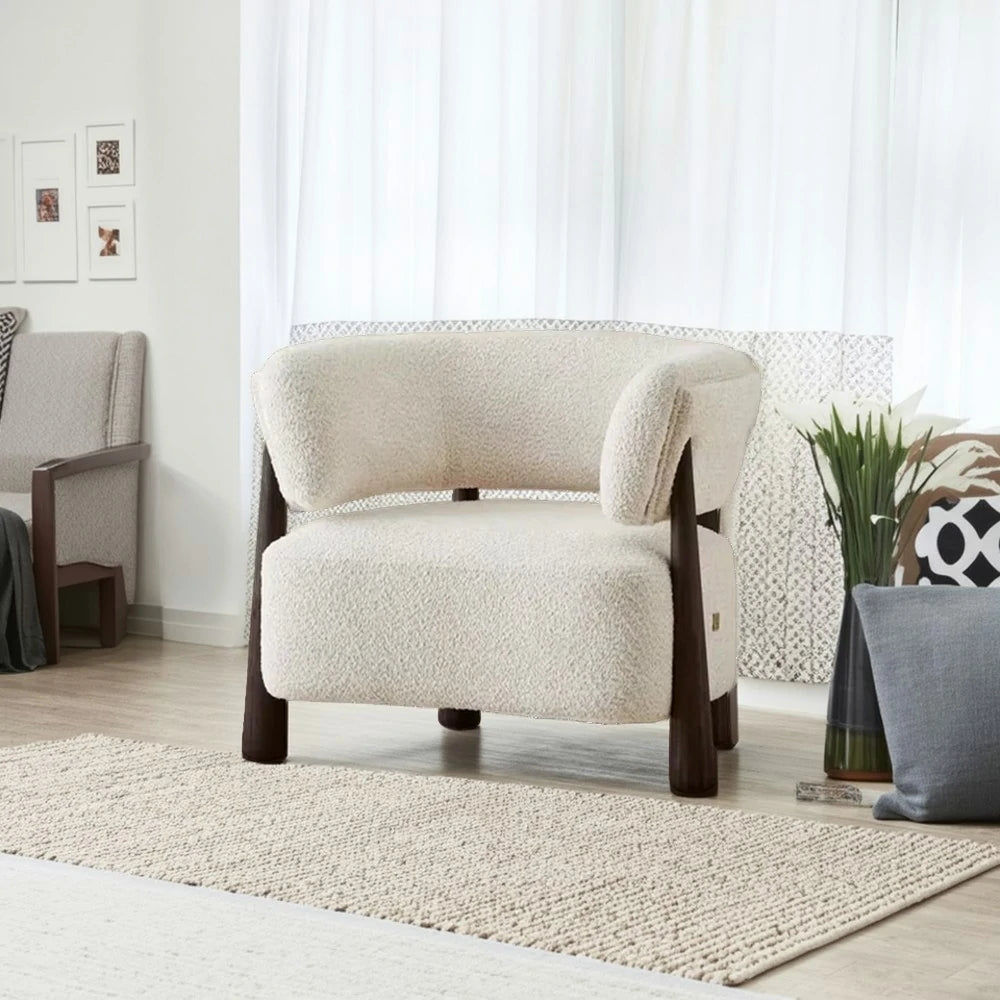 LUXORA Lounge Chair Soft Cotton-Linen Upholstery Wrap-Around Backrest Deep Seat Relaxed Style - White