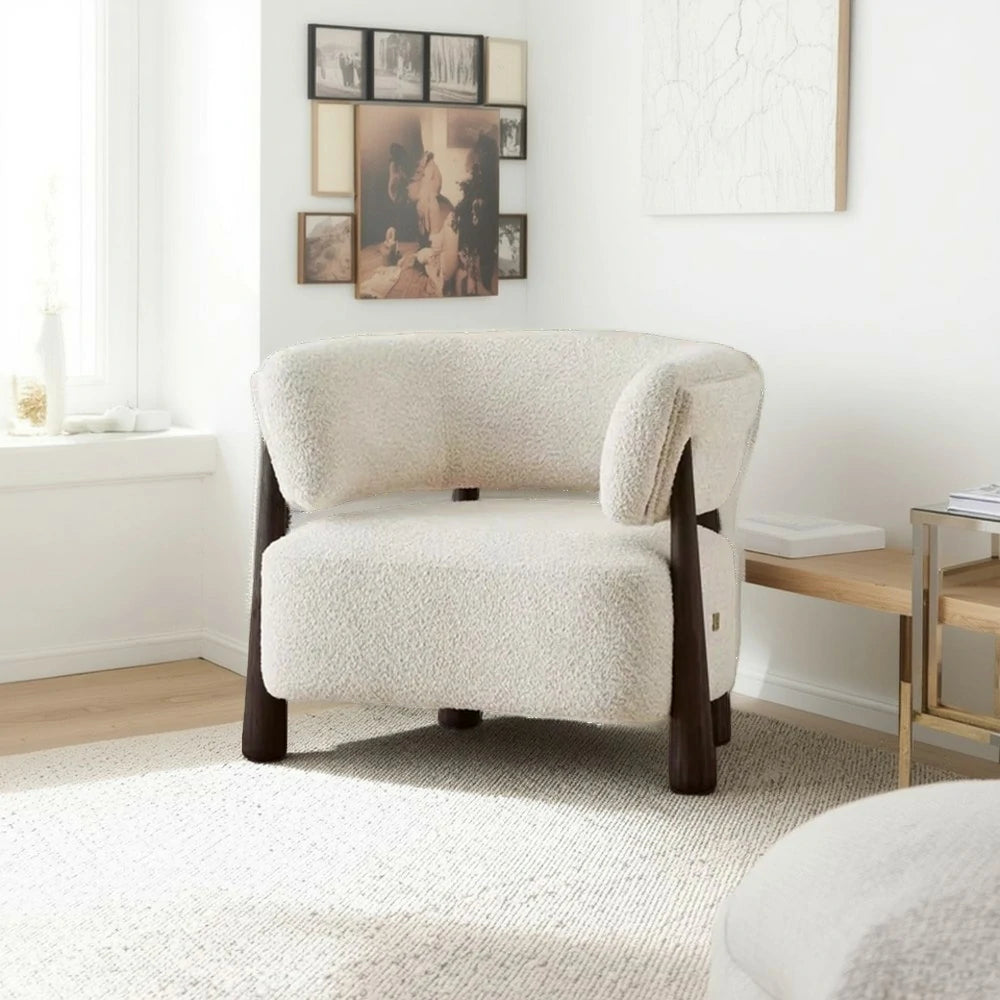 LUXORA Lounge Chair Soft Cotton-Linen Upholstery Wrap-Around Backrest Deep Seat Relaxed Style - White