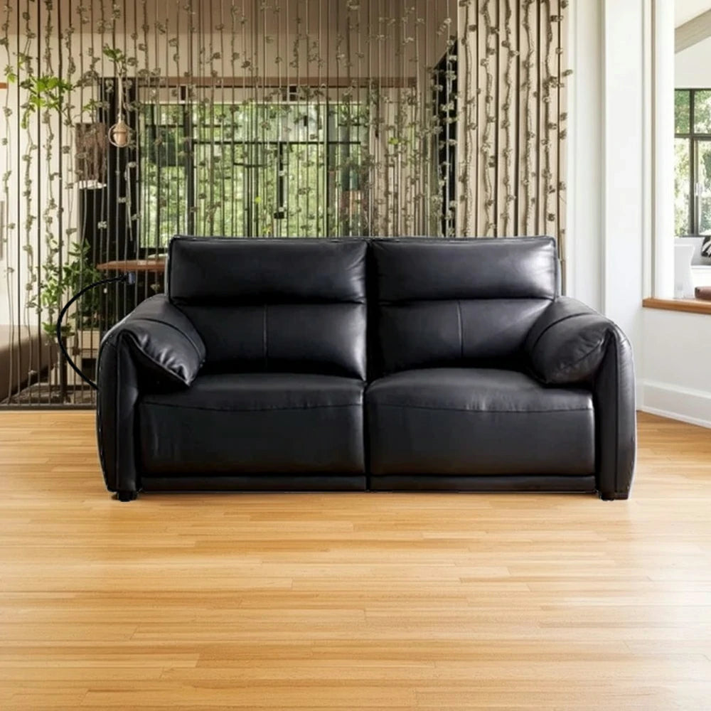 LUXORA 182/202cm Dual Electric Recliner Sofa 2-Seater Zero-Wall Recline Genuine Leather Comfort Design - Black