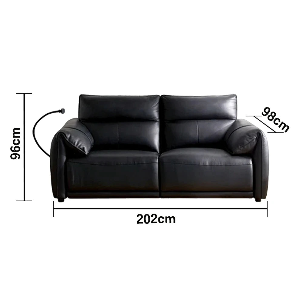 LUXORA 182/202cm Dual Electric Recliner Sofa 2-Seater Zero-Wall Recline Genuine Leather Comfort Design - Black