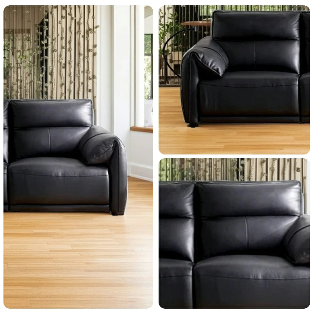 LUXORA 182/202cm Dual Electric Recliner Sofa 2-Seater Zero-Wall Recline Genuine Leather Comfort Design - Black