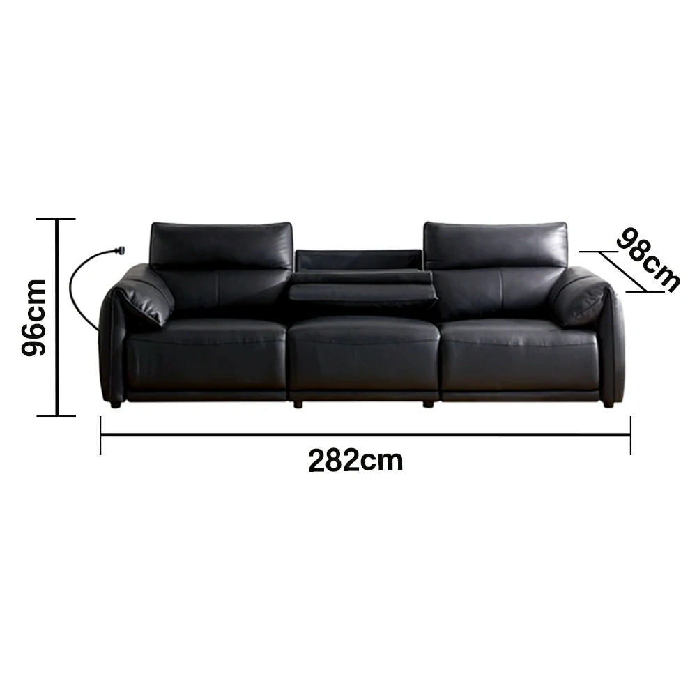 LUXORA 252/282cm Dual Electric Recliner Sofa 3-Seater Flip-Back Center Genuine Leather Zero-Wall Comfort Design - Black