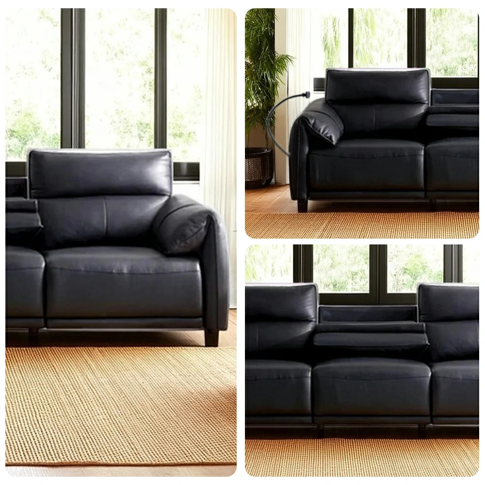 LUXORA 252/282cm Dual Electric Recliner Sofa 3-Seater Flip-Back Center Genuine Leather Zero-Wall Comfort Design - Black