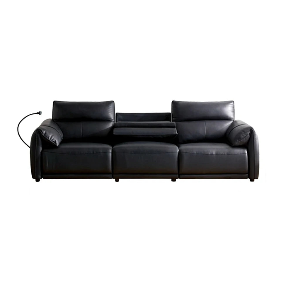 LUXORA 252/282cm Dual Electric Recliner Sofa 3-Seater Flip-Back Center Genuine Leather Zero-Wall Comfort Design - Black