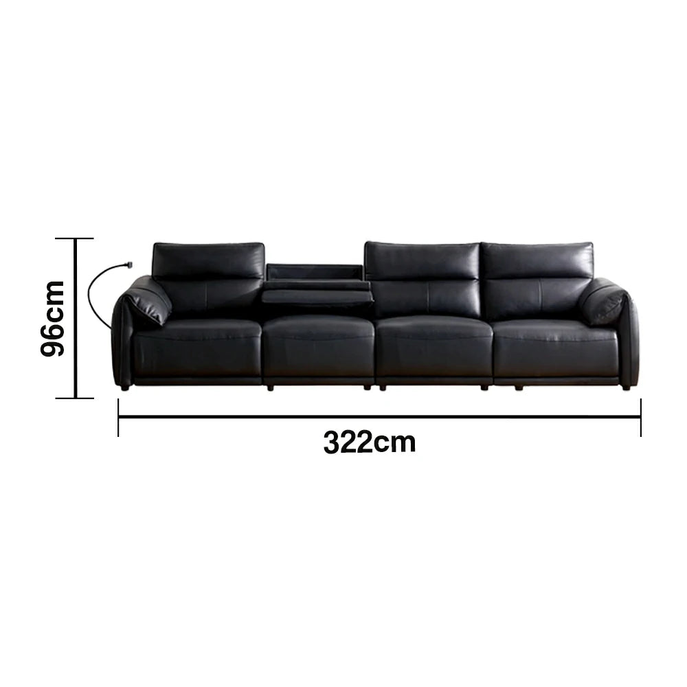 LUXORA 322/362cm Triple Electric Recliner Sofa 4-Seater Flip-Back Center Genuine Leather Zero-Wall Comfort Design - Black