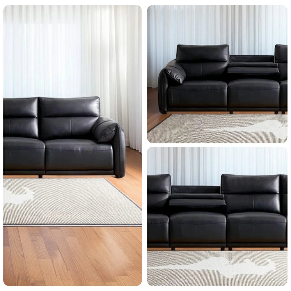 LUXORA 322/362cm Triple Electric Recliner Sofa 4-Seater Flip-Back Center Genuine Leather Zero-Wall Comfort Design - Black