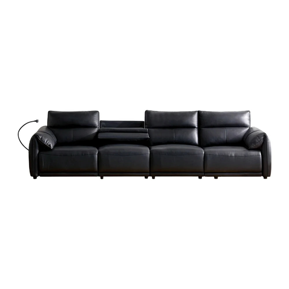 LUXORA 322/362cm Triple Electric Recliner Sofa 4-Seater Flip-Back Center Genuine Leather Zero-Wall Comfort Design - Black