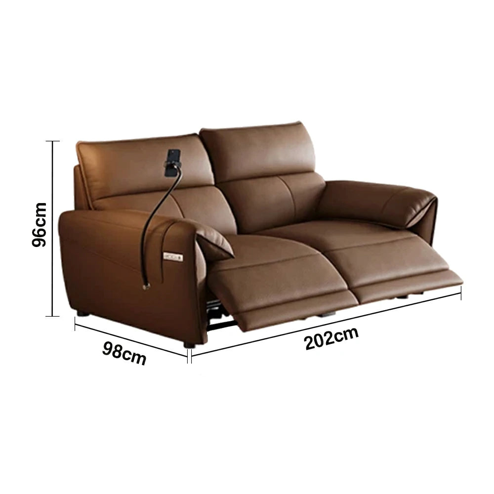 LUXORA 182/202cm Dual Electric Recliner Sofa 2-Seater Genuine Leather Zero-Wall Comfort Design for Living Room - Brown