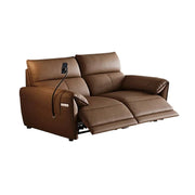 LUXORA 182/202cm Dual Electric Recliner Sofa 2-Seater Genuine Leather Zero-Wall Comfort Design for Living Room - Brown