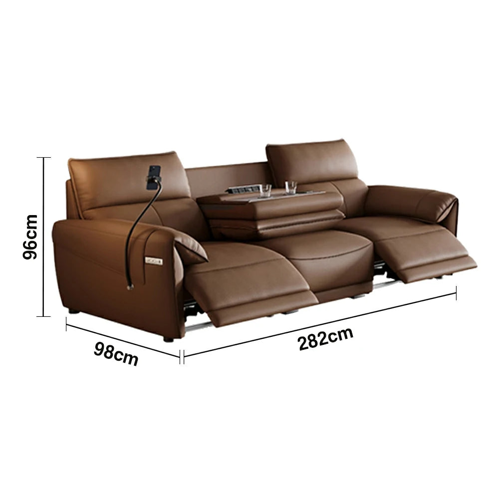LUXORA 252/282cm Dual Electric Recliner Sofa 3-Seater Flip-Back Center Genuine Leather Zero-Wall Comfort Design - Brown