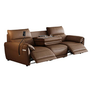 LUXORA 252/282cm Dual Electric Recliner Sofa 3-Seater Flip-Back Center Genuine Leather Zero-Wall Comfort Design - Brown