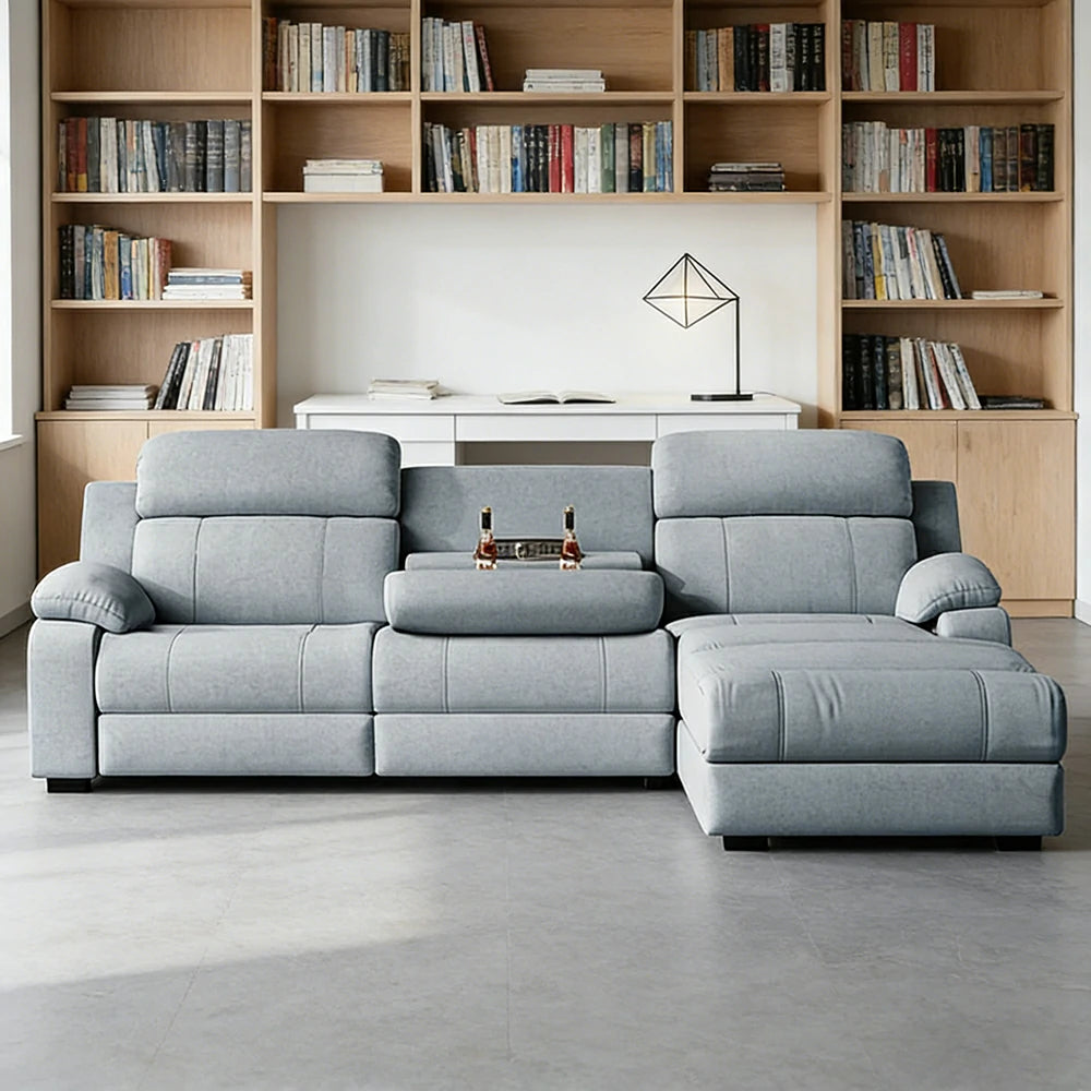 LUXORA 238/258cm Electric Recliner Sectional Sofa Dual Motor Flip-Back Center Power Chaise Cat-Scratch Fabric - Grey