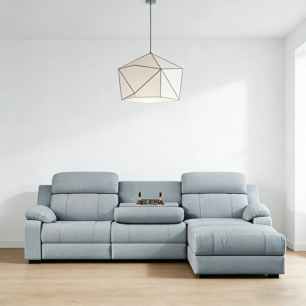 LUXORA 238/258cm Electric Recliner Sectional Sofa Dual Motor Flip-Back Center Power Chaise Cat-Scratch Fabric - Grey