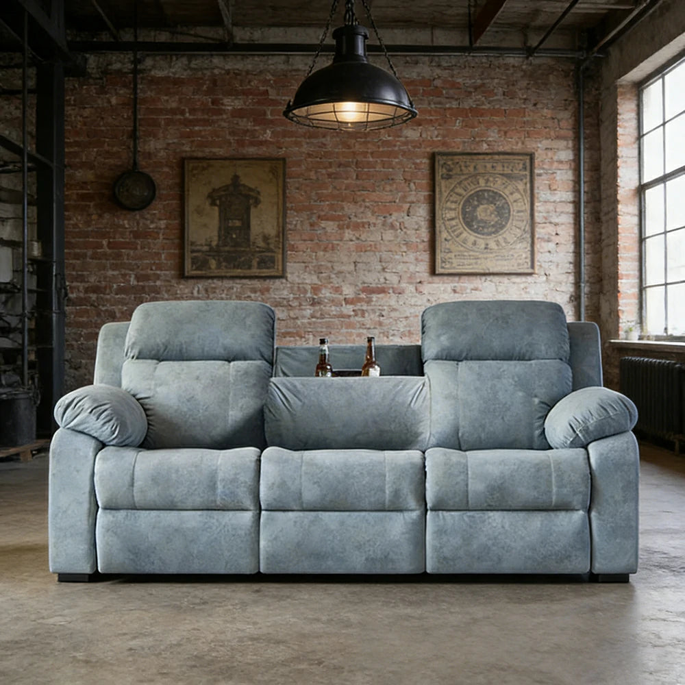 LUXORA 220/250cm Dual Electric Recliner Sofa 3-Seater Flip-Back Center Console Cat-Scratch Fabric Comfort Design - Grey