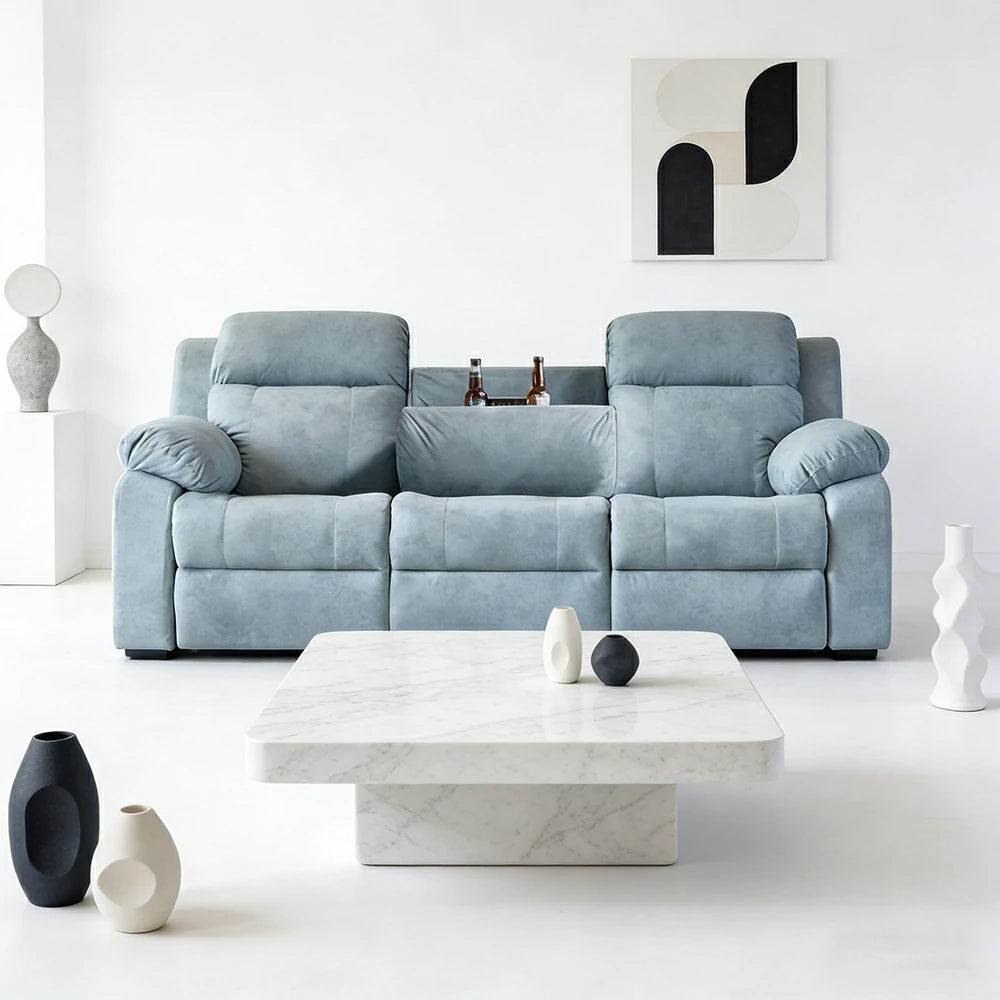 LUXORA 220/250cm Dual Electric Recliner Sofa 3-Seater Flip-Back Center Console Cat-Scratch Fabric Comfort Design - Grey