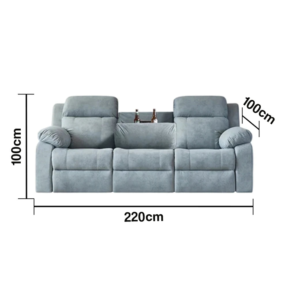 LUXORA 220/250cm Dual Electric Recliner Sofa 3-Seater Flip-Back Center Console Cat-Scratch Fabric Comfort Design - Grey