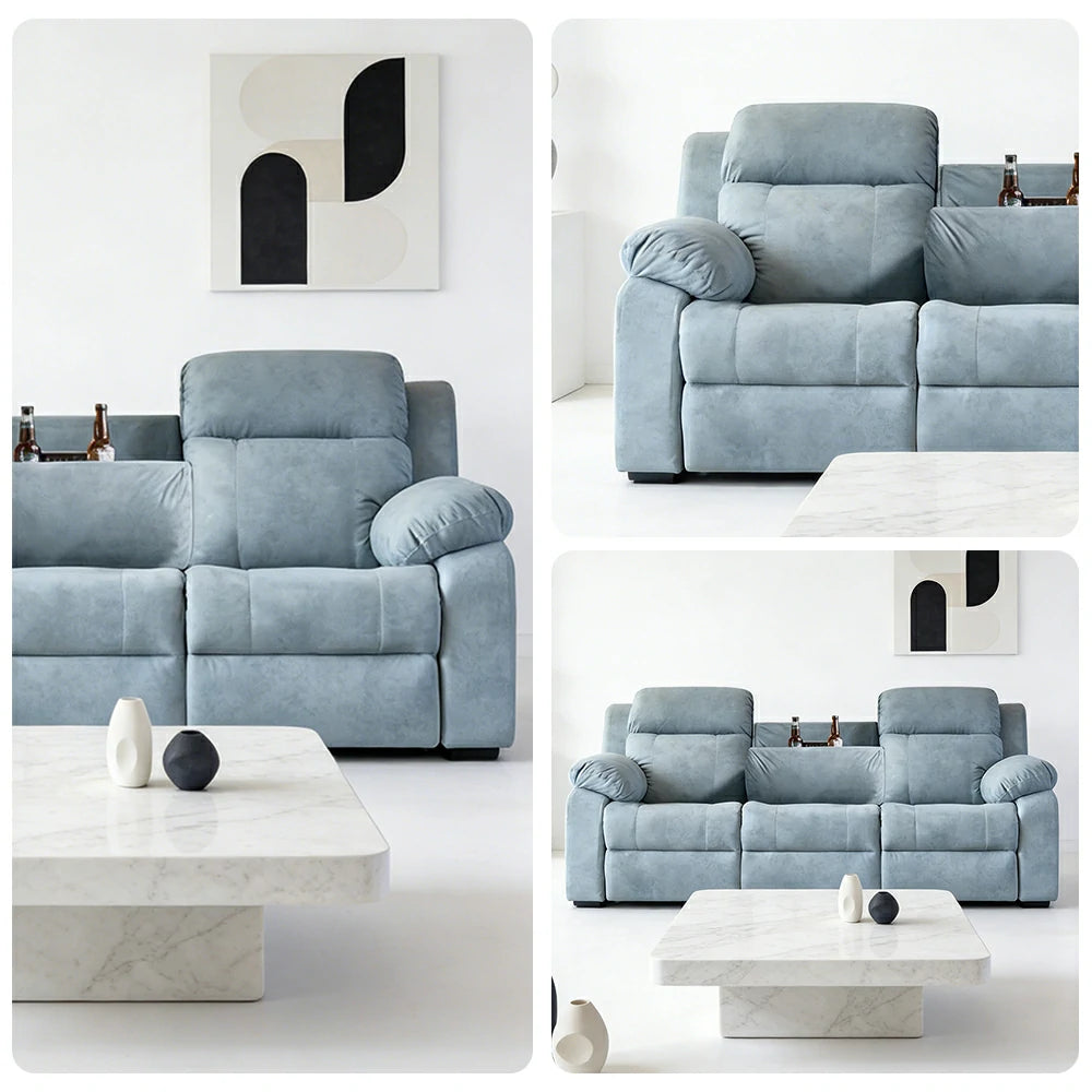 LUXORA 220/250cm Dual Electric Recliner Sofa 3-Seater Flip-Back Center Console Cat-Scratch Fabric Comfort Design - Grey