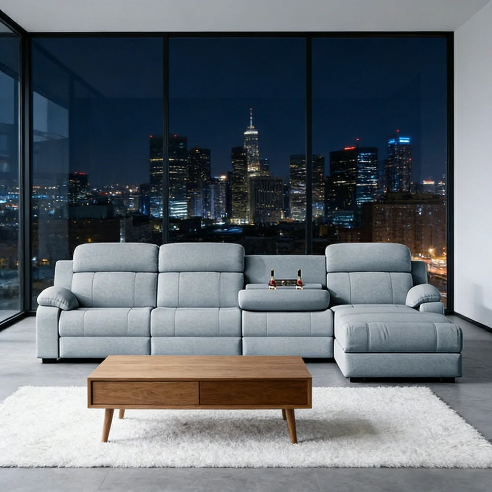 LUXORA 298/328cm Electric Recliner Sectional Sofa Dual Motor Flip-Back Center Power Chaise Cat-Scratch Fabric - Grey