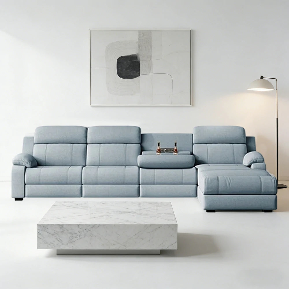 LUXORA 298/328cm Electric Recliner Sectional Sofa Dual Motor Flip-Back Center Power Chaise Cat-Scratch Fabric - Grey