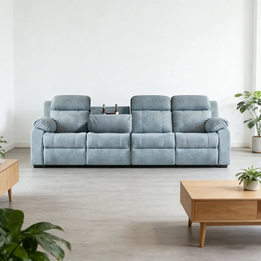 LUXORA 280/320cm Triple Electric Recliner Sofa 4-Seater Flip-Back Center Console Cat-Scratch Fabric Comfort Design - Grey