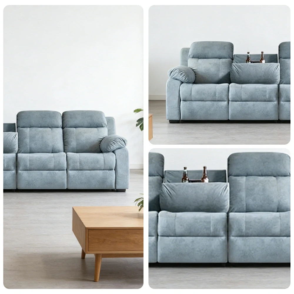 LUXORA 280/320cm Triple Electric Recliner Sofa 4-Seater Flip-Back Center Console Cat-Scratch Fabric Comfort Design - Grey