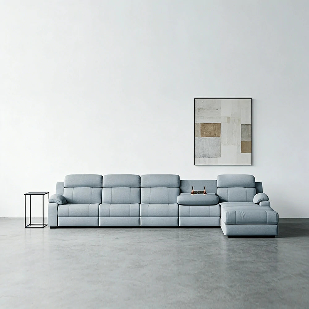 LUXORA 358/398cm Electric Recliner Sectional Sofa Triple Motor Flip-Back Center Power Chaise Cat-Scratch Fabric - Grey