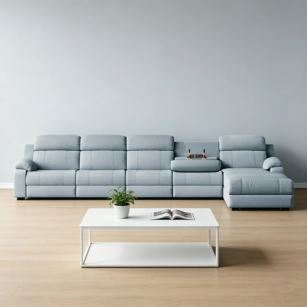 LUXORA 358/398cm Electric Recliner Sectional Sofa Triple Motor Flip-Back Center Power Chaise Cat-Scratch Fabric - Grey