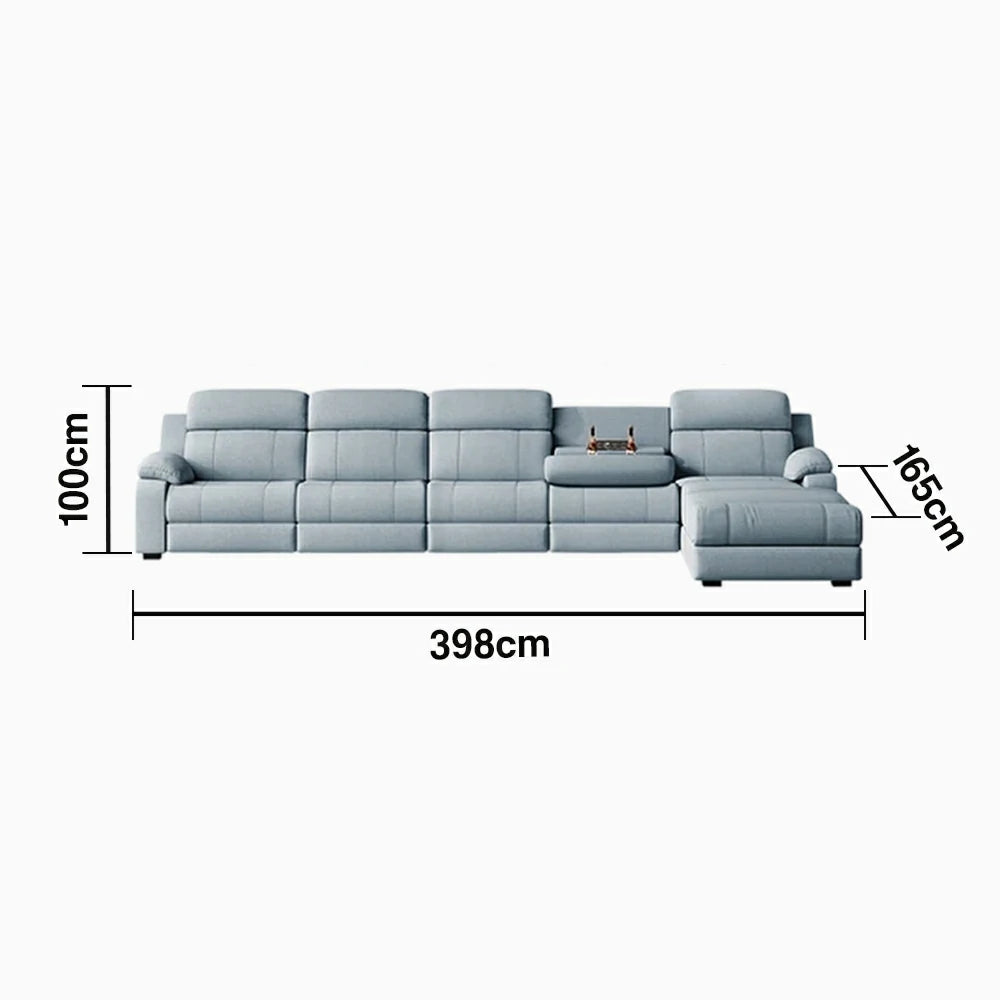 LUXORA 358/398cm Electric Recliner Sectional Sofa Triple Motor Flip-Back Center Power Chaise Cat-Scratch Fabric - Grey