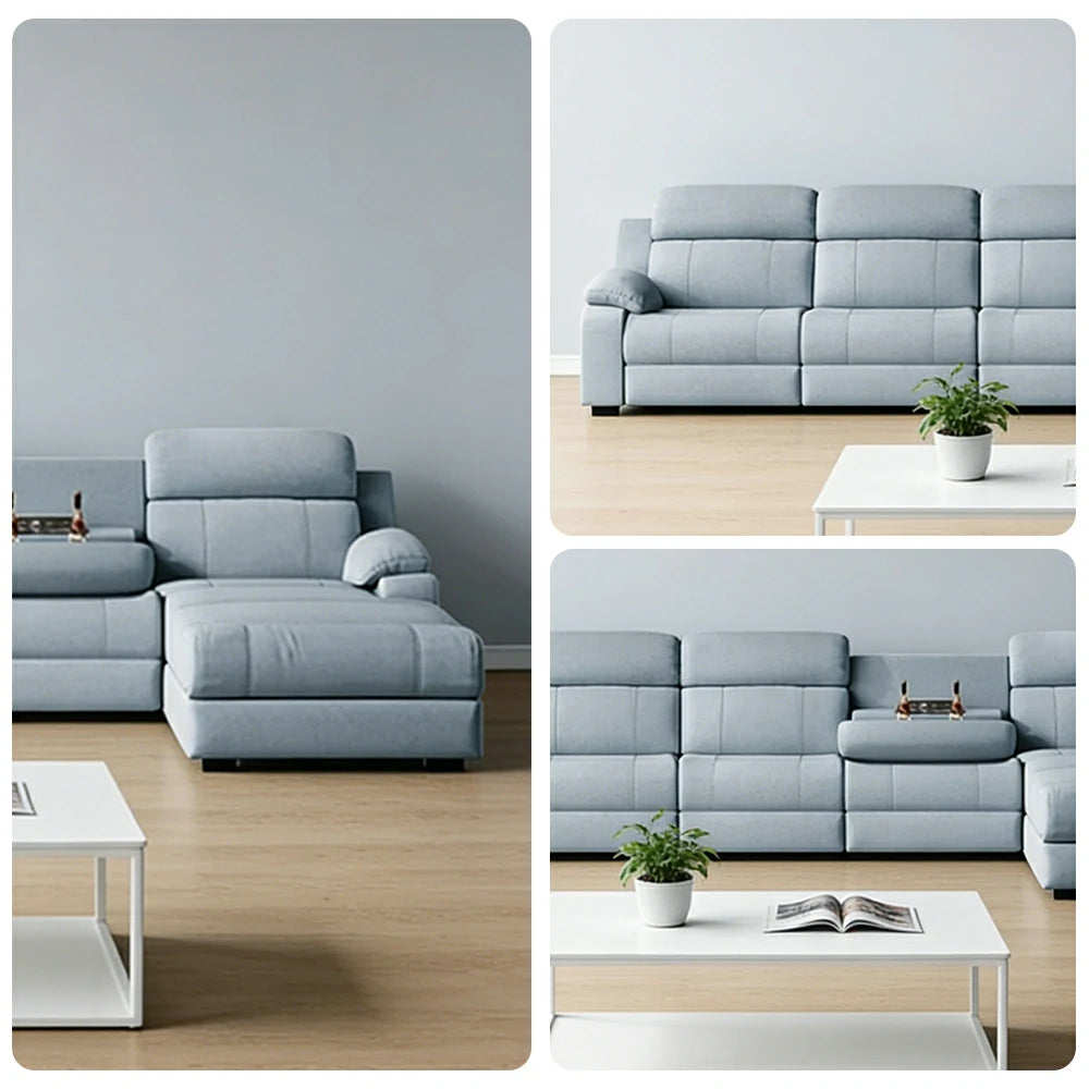 LUXORA 358/398cm Electric Recliner Sectional Sofa Triple Motor Flip-Back Center Power Chaise Cat-Scratch Fabric - Grey