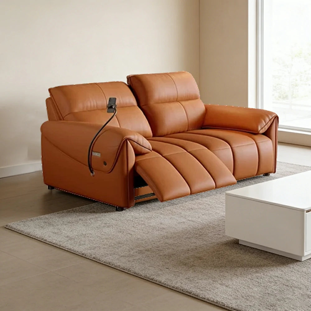 LUXORA 182/202cm Dual Electric Recliner Sofa 2-Seater Genuine Leather Zero-Wall Comfort Design - Brown