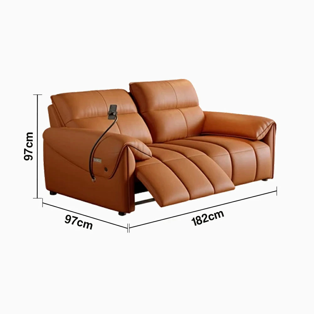 LUXORA 182/202cm Dual Electric Recliner Sofa 2-Seater Genuine Leather Zero-Wall Comfort Design - Brown