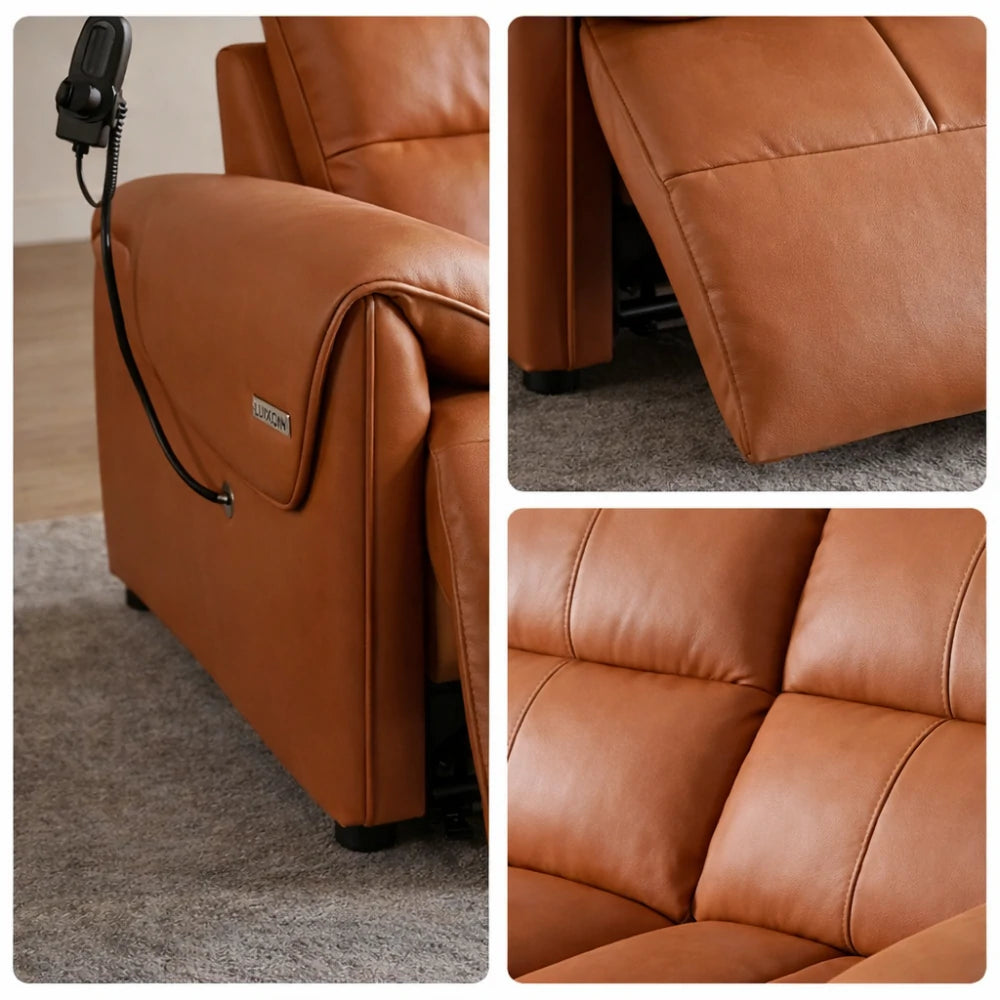 LUXORA 182/202cm Dual Electric Recliner Sofa 2-Seater Genuine Leather Zero-Wall Comfort Design - Brown