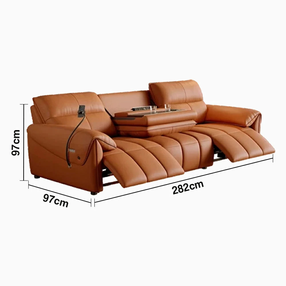 LUXORA 252/282cm Dual Electric Recliner Sofa 3-Seater Flip-Back Center Genuine Leather Zero-Wall Comfort - Brown
