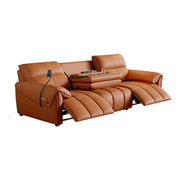LUXORA 252/282cm Dual Electric Recliner Sofa 3-Seater Flip-Back Center Genuine Leather Zero-Wall Comfort - Brown