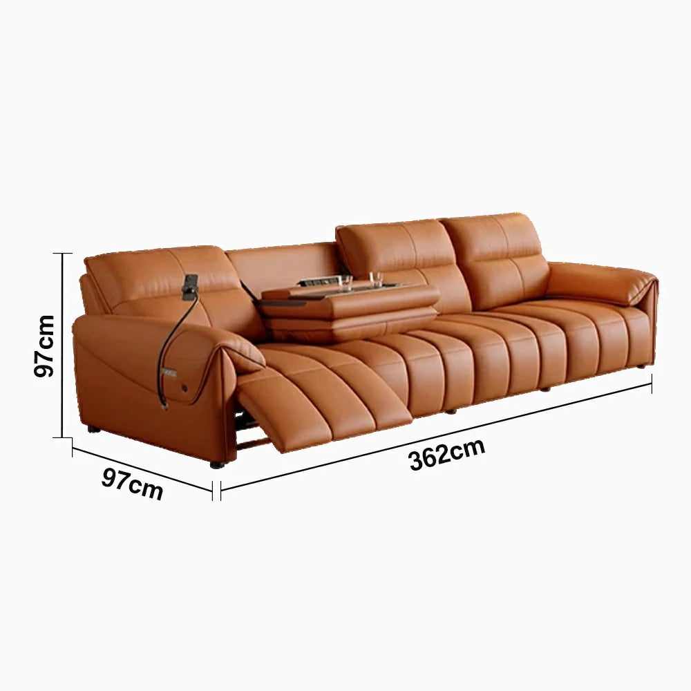 LUXORA 322/362cm Triple Electric Recliner Sofa 4-Seater Flip-Back Center Genuine Leather Zero-Wall Comfort - Brown