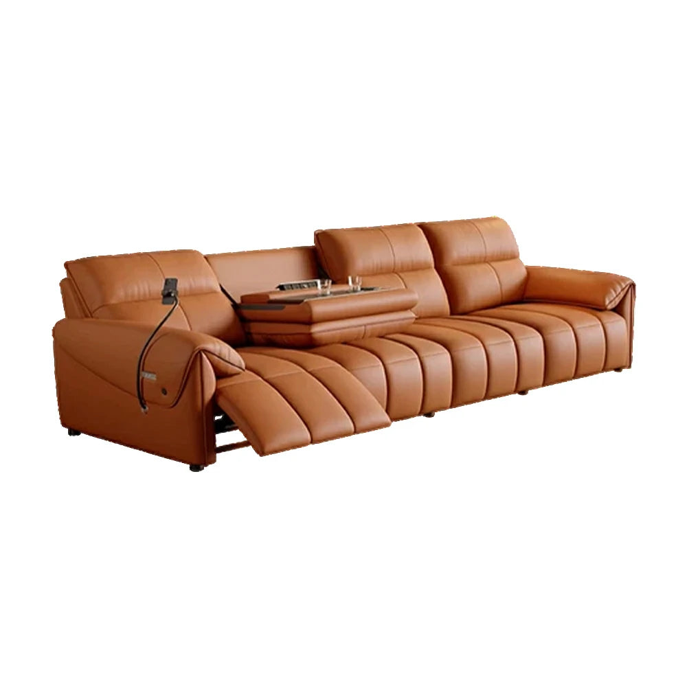 LUXORA 322/362cm Triple Electric Recliner Sofa 4-Seater Flip-Back Center Genuine Leather Zero-Wall Comfort - Brown