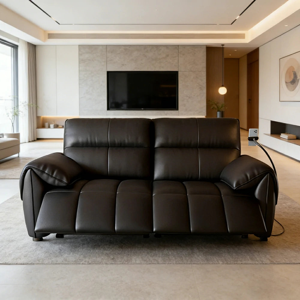 LUXORA 182/202cm Dual Electric Recliner Sofa 2-Seater Genuine Leather Zero-Wall Comfort Design - Black