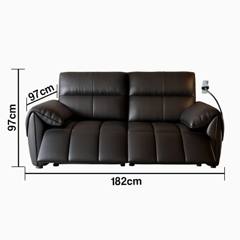LUXORA 182/202cm Dual Electric Recliner Sofa 2-Seater Genuine Leather Zero-Wall Comfort Design - Black