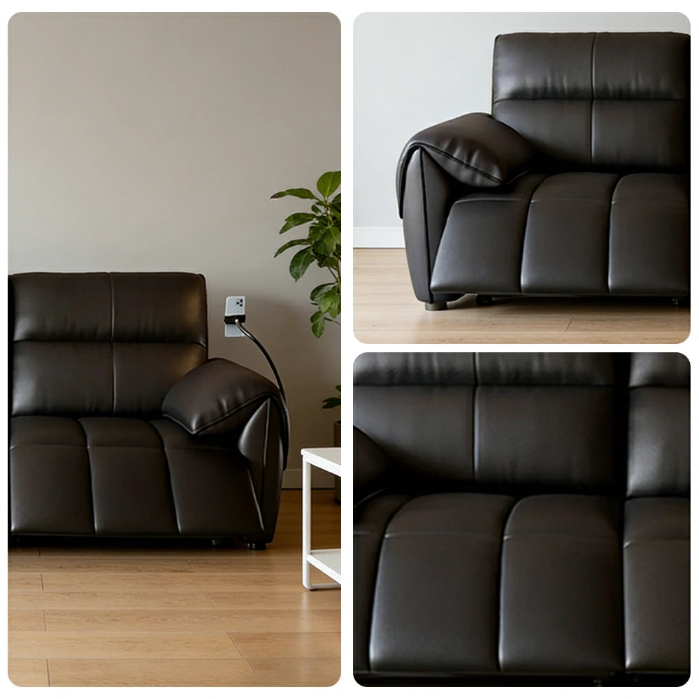 LUXORA 182/202cm Dual Electric Recliner Sofa 2-Seater Genuine Leather Zero-Wall Comfort Design - Black