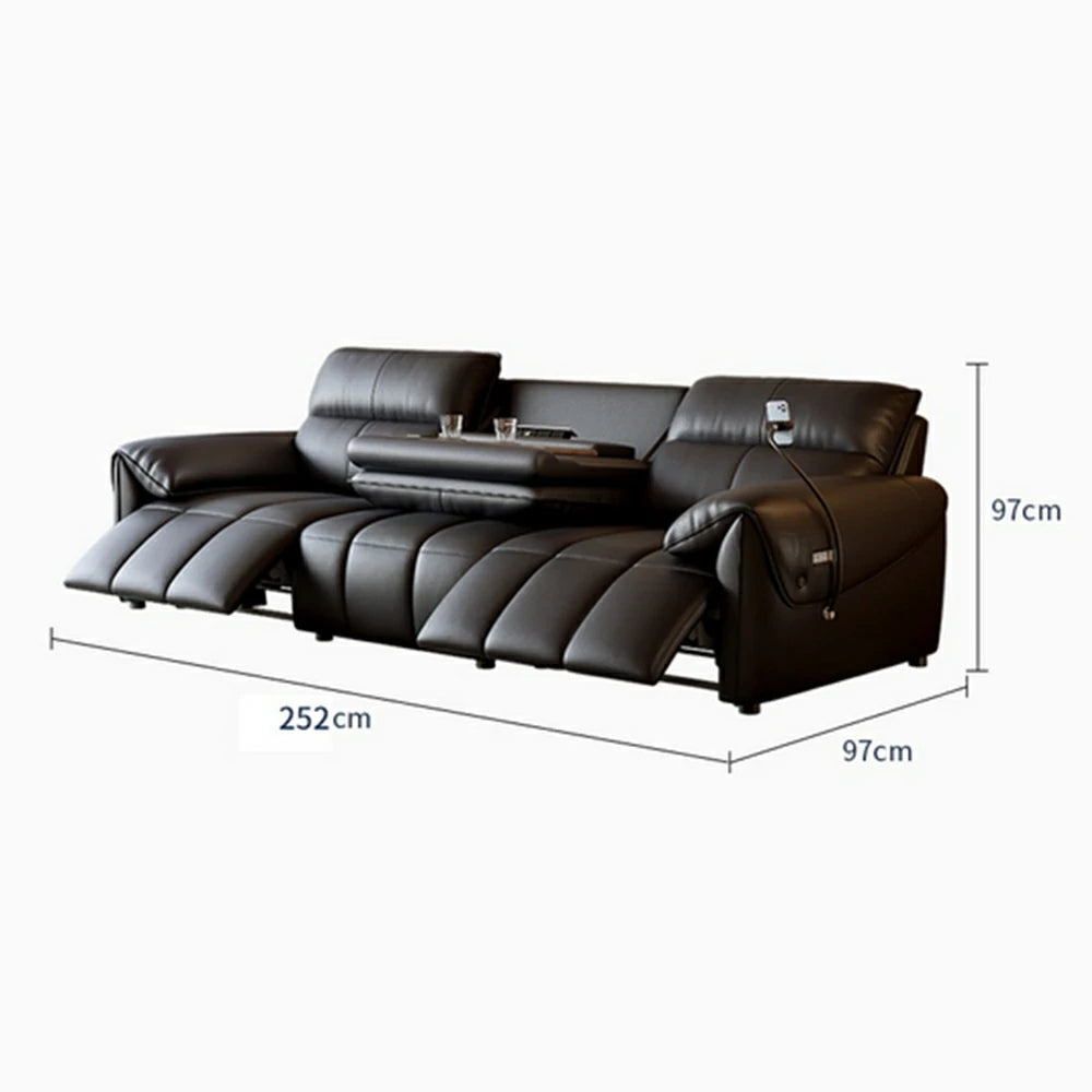 LUXORA 252/282cm Dual Electric Recliner Sofa 3-Seater Flip-Back Center Genuine Leather Zero-Wall Comfort - Black