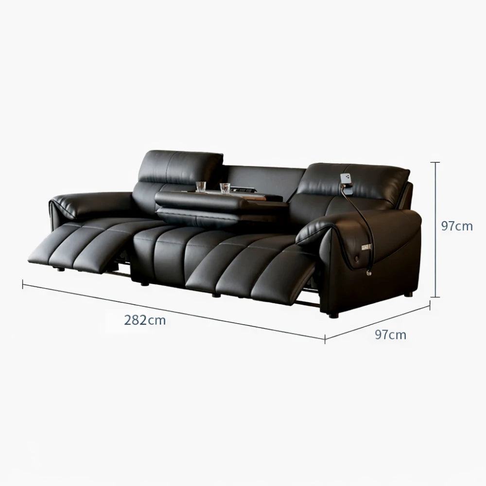 LUXORA 252/282cm Dual Electric Recliner Sofa 3-Seater Flip-Back Center Genuine Leather Zero-Wall Comfort - Black