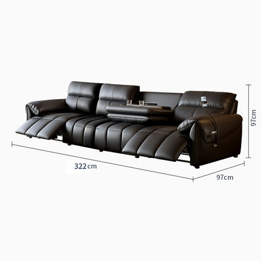 LUXORA 322/362cm Triple Electric Recliner Sofa 4-Seater Flip-Back Center Genuine Leather Zero-Wall Comfort - Black