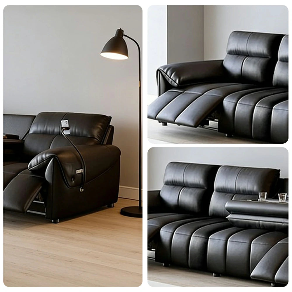 LUXORA 322/362cm Triple Electric Recliner Sofa 4-Seater Flip-Back Center Genuine Leather Zero-Wall Comfort - Black