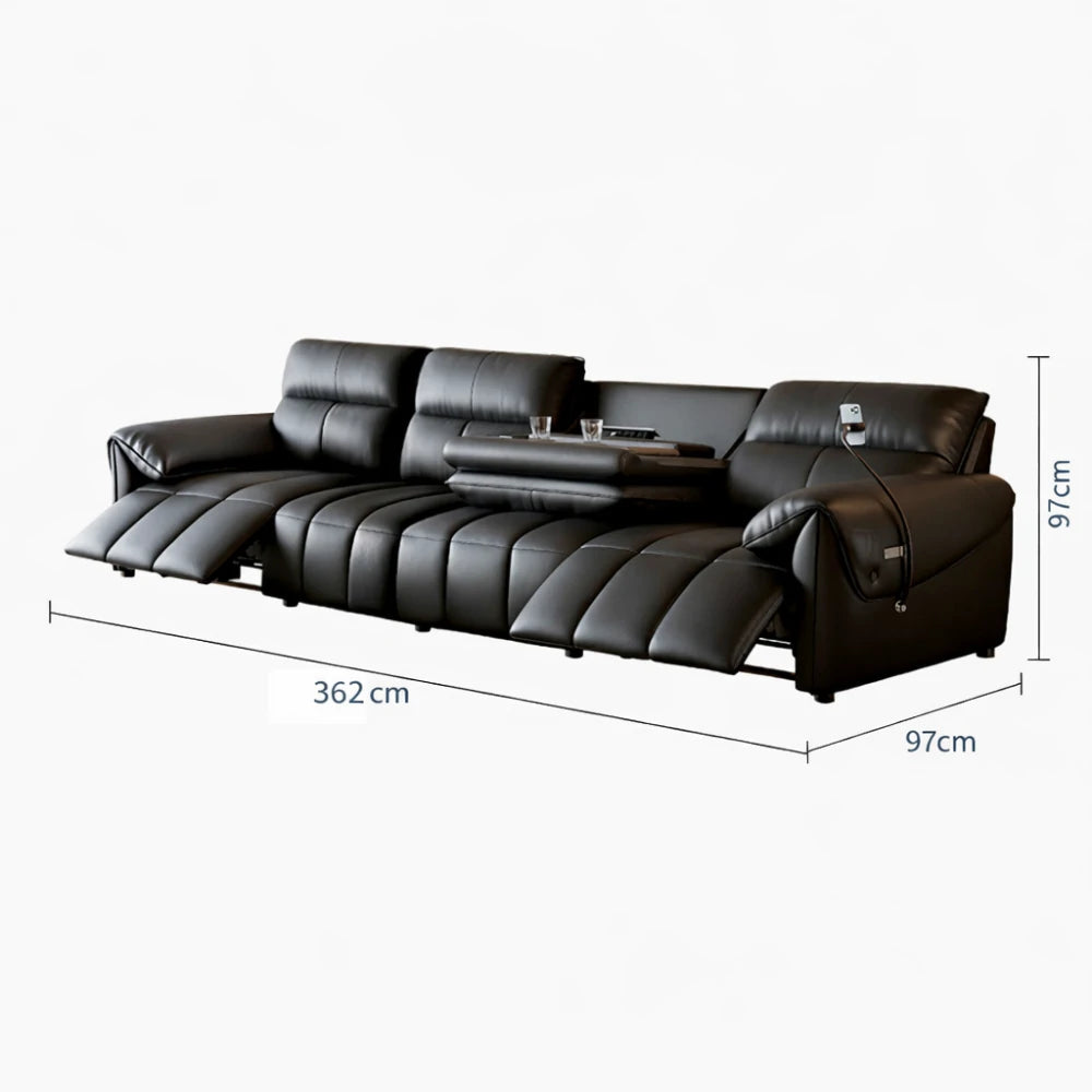LUXORA 322/362cm Triple Electric Recliner Sofa 4-Seater Flip-Back Center Genuine Leather Zero-Wall Comfort - Black