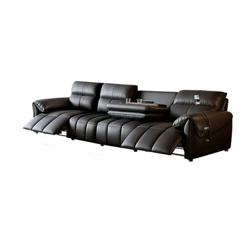 LUXORA 322/362cm Triple Electric Recliner Sofa 4-Seater Flip-Back Center Genuine Leather Zero-Wall Comfort - Black